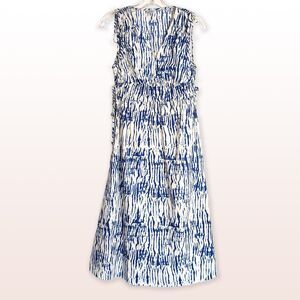 Rails Constantine Midi Dress Abstract Cobalt White V-Neck Ties Eco Fabric Size S